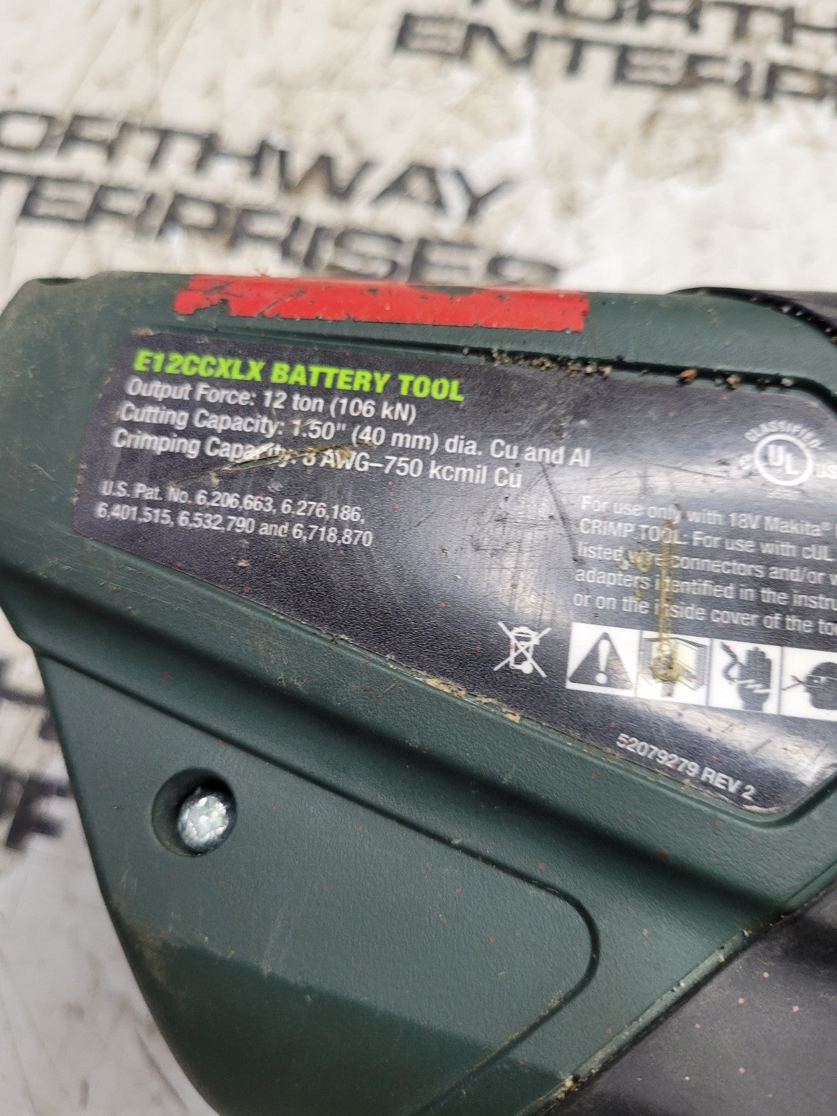 Used E12CCXLX GATOR 12 TON 40MM 8AWG-750 GREENLEE UA12ID CRIMPING TOOL