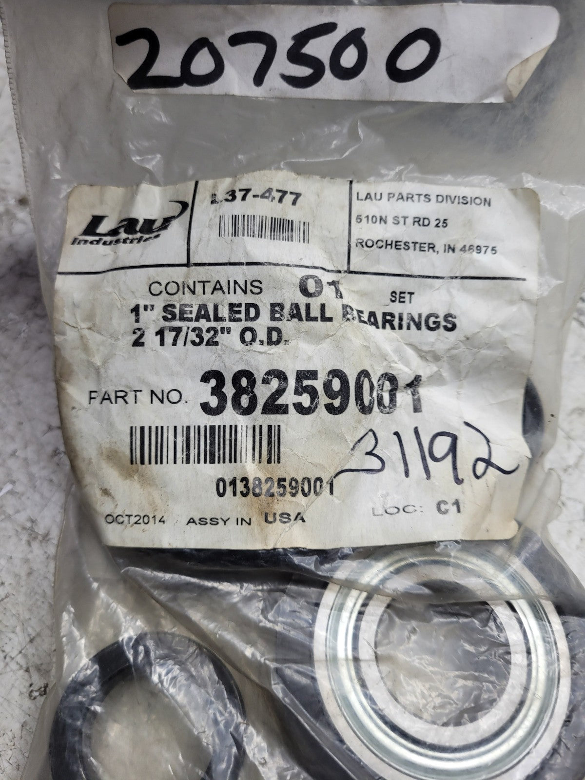 NEW 8259001 LAUIND BEARING  SET 1" SEALED Ball Bearings 2-17/32"