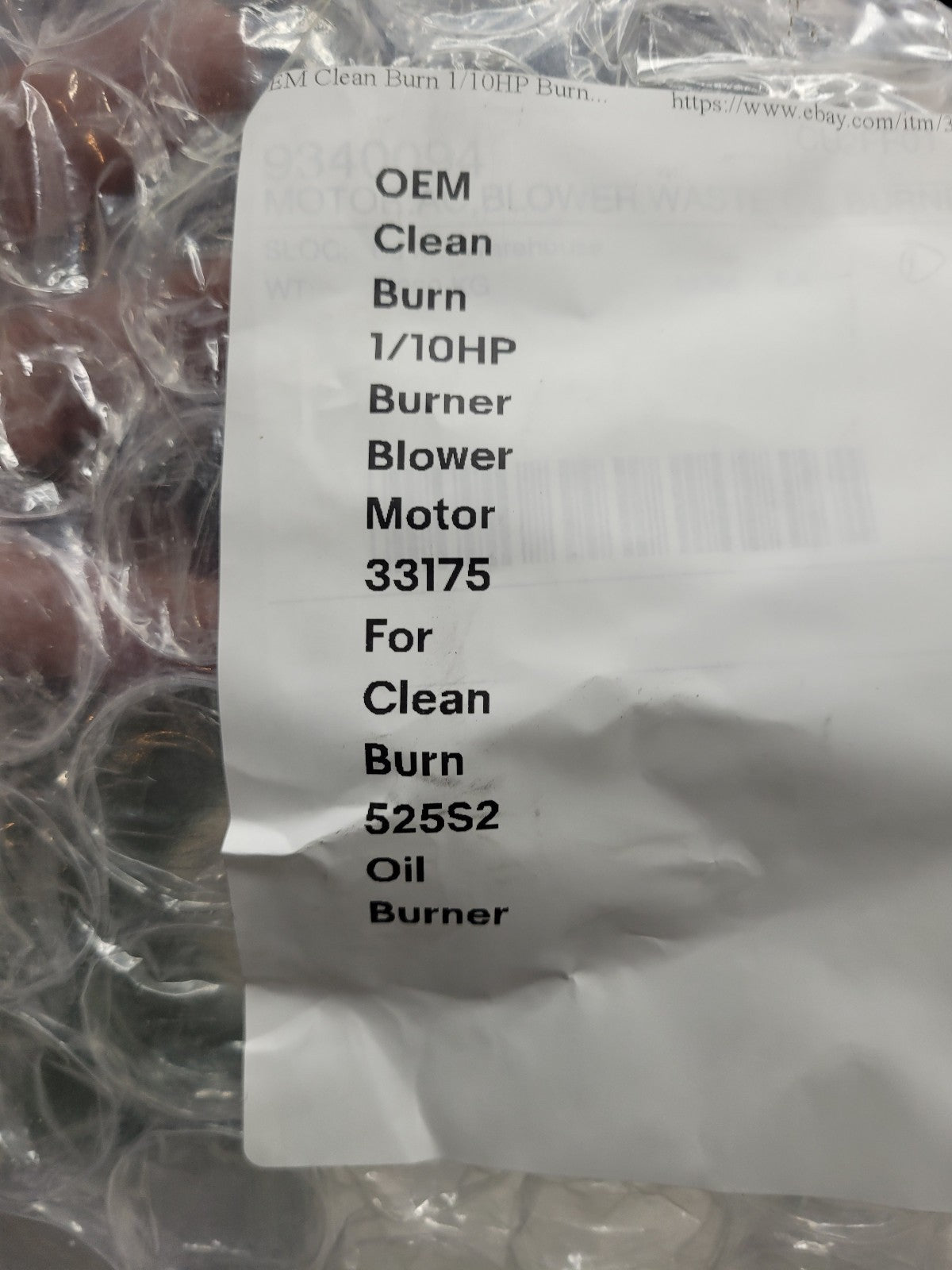 NEW Clean Burn 1/10HP Burner Blower Motor PN : 33175 PSC93-16-075