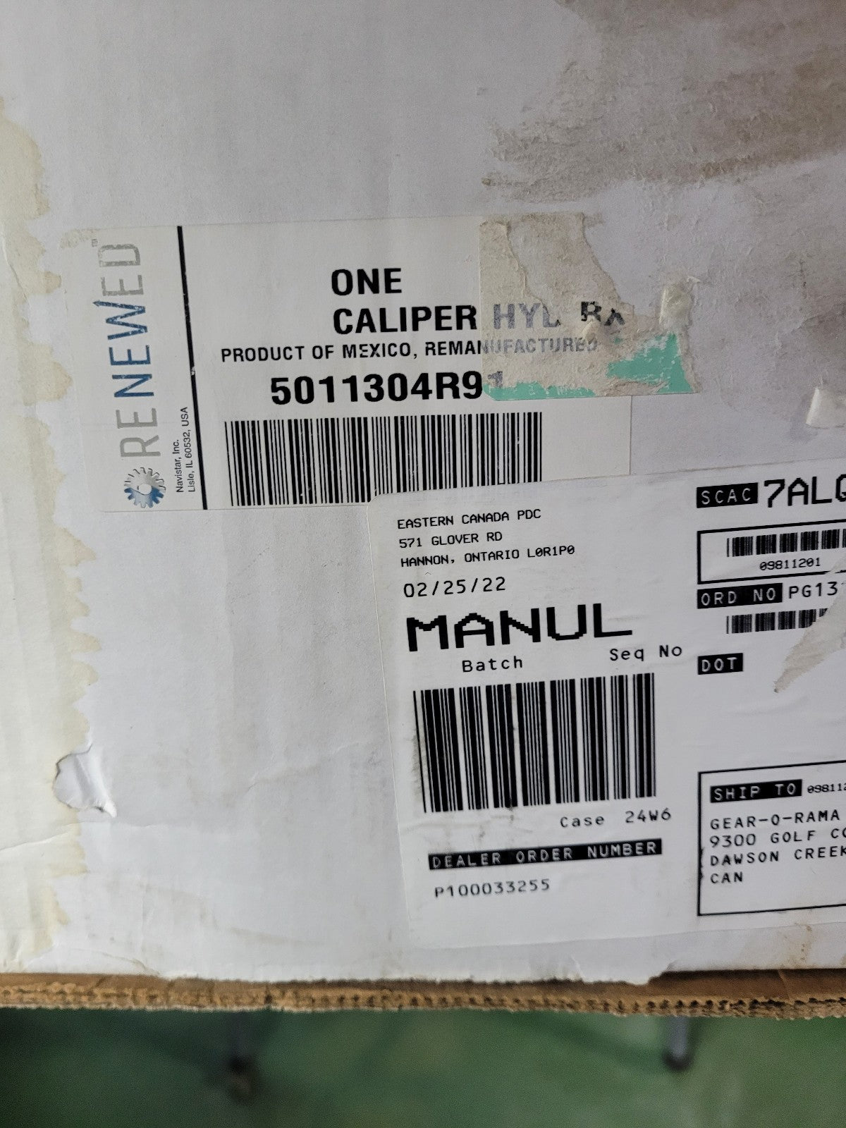 NEW CALIPER, REMAN LH FRT/RH RR, 5011304R91