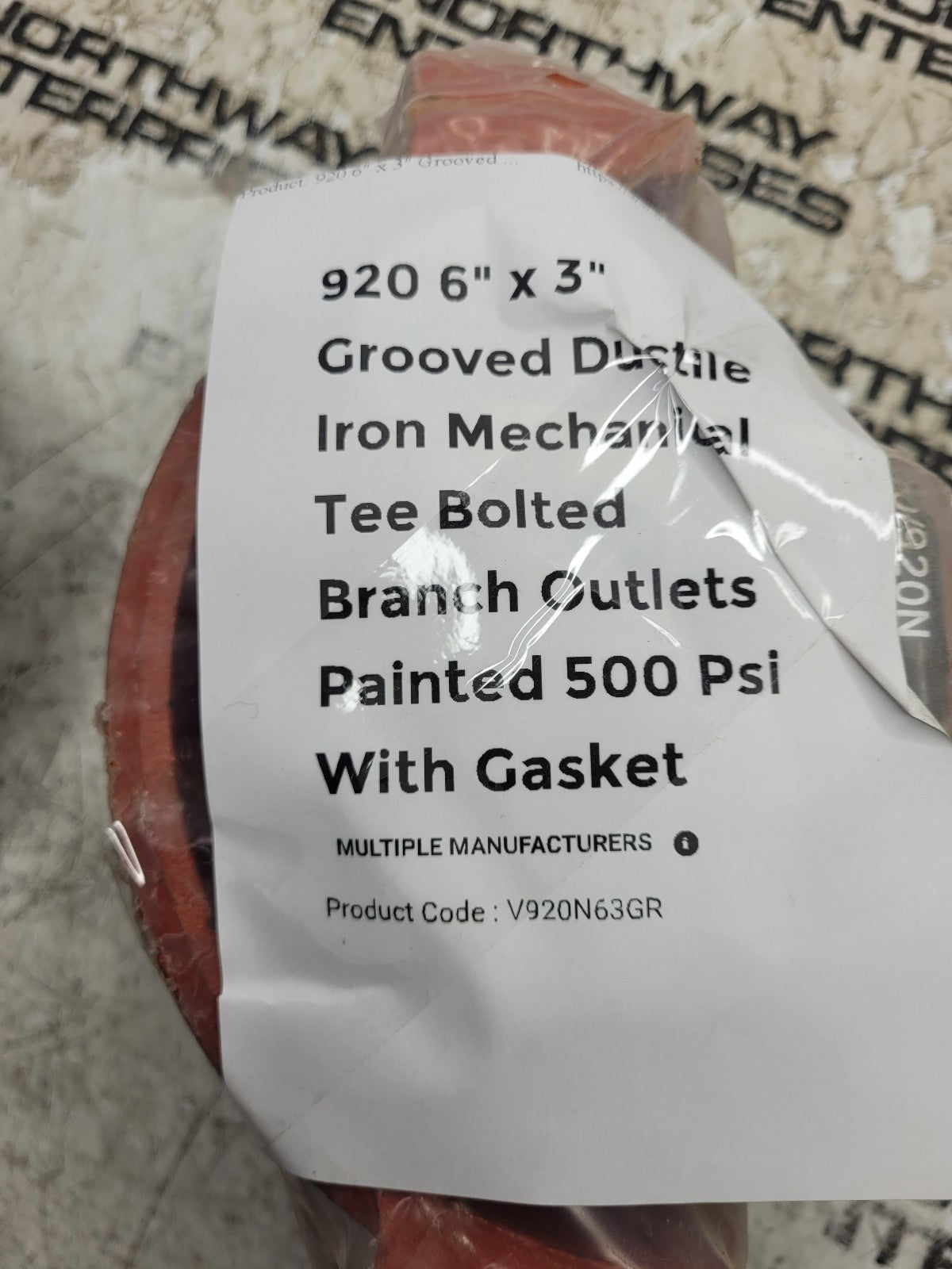 NEW Victaulic 6” x 3” Grooved Style 920 Mechanical Tee Bolted Branch Outlet S/92