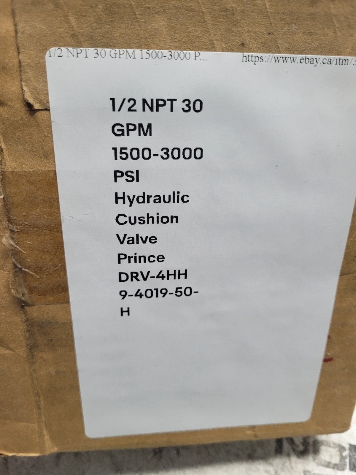 1/2 NPT 30 GPM 1500-3000 PSI Hydraulic Cushion Valve Prince DRV-4HH 9-4019-50-H