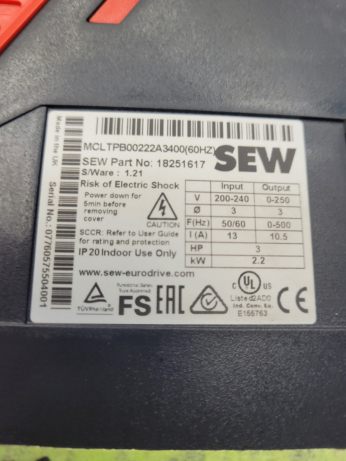 SEW MCLTB00222A3400 18251617 MOVITRAC LTPBP