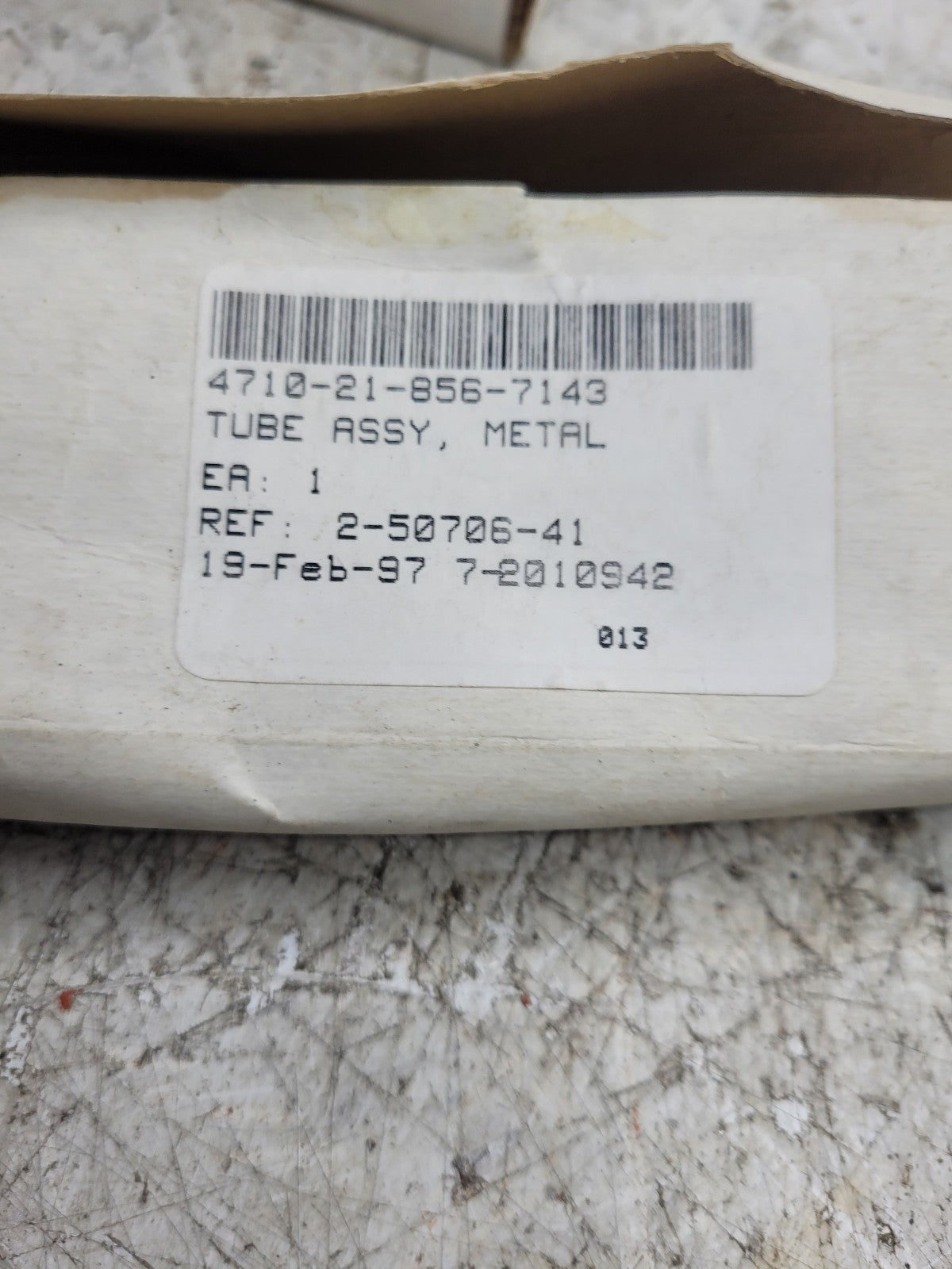 NEW OLD STOCK 4710-21-856-7143 TUBE ASSY, METAL 2-50706-41 UNCERTIFIED AS IS