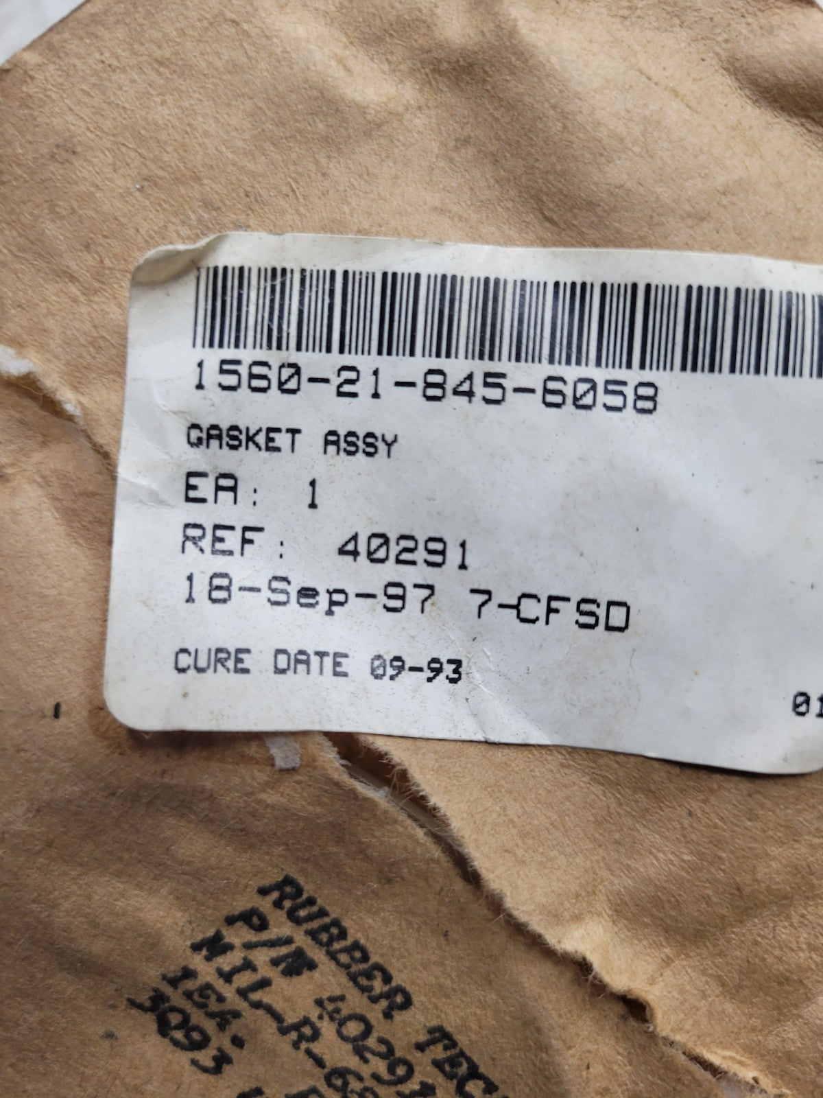 NEW OLD STOCK  1560-21-845-6058 40291 GASKET