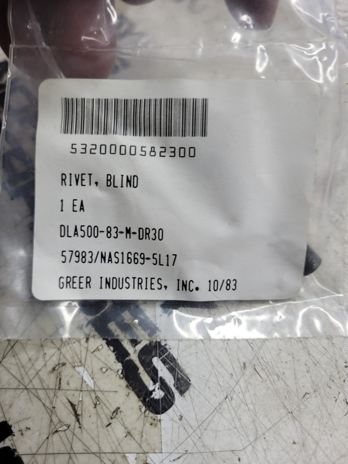 NEW OLD STOCK LOT OF 25 PC - 5320-00-058-2300 BLIND RIVET  NAS1669-5L17