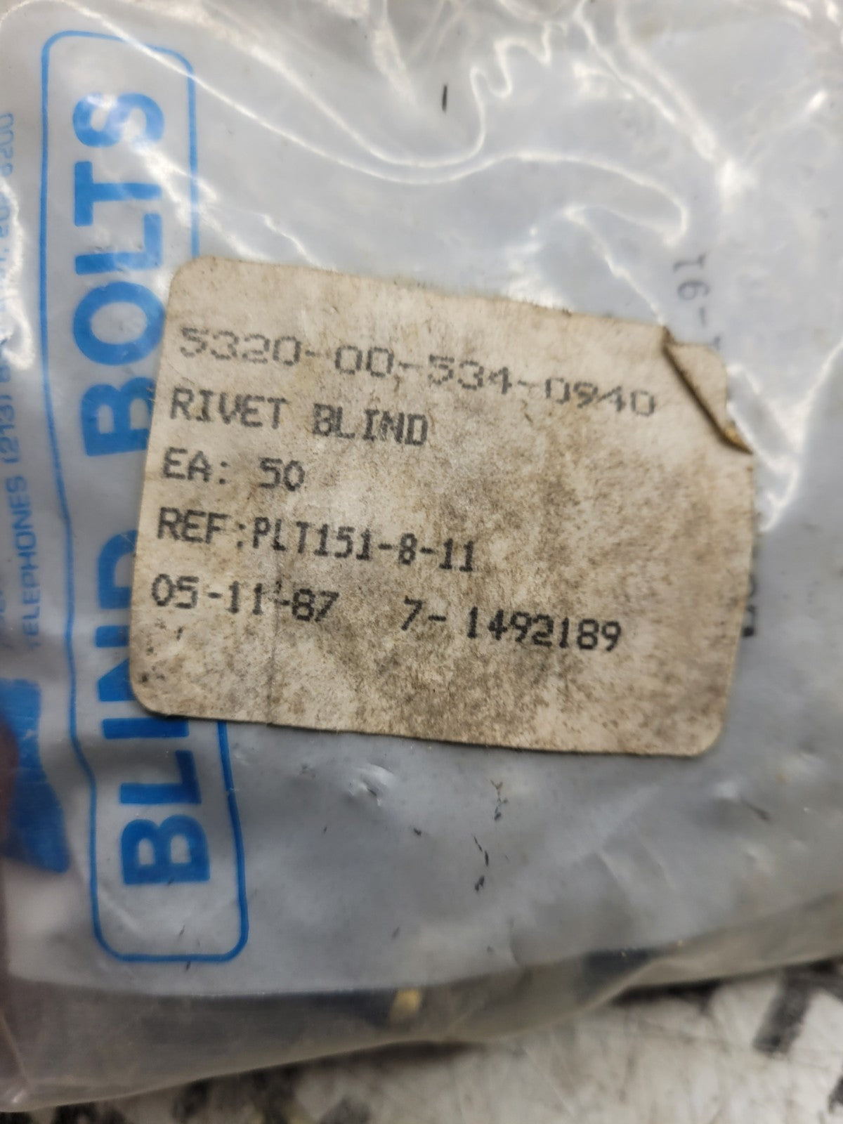 NEW OLD STOCK LOT OF 50PC RIVET 5320-00-534-0940 / PLT151-8-11