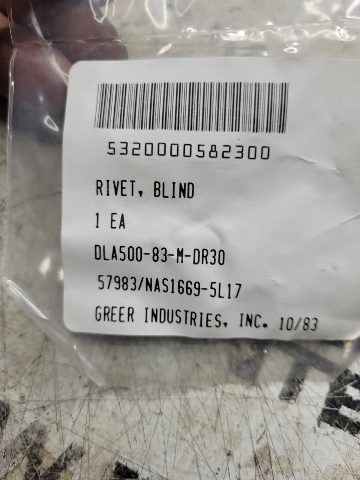 NEW OLD STOCK LOT OF 25 PC - 5320-00-058-2300 BLIND RIVET  NAS1669-5L17