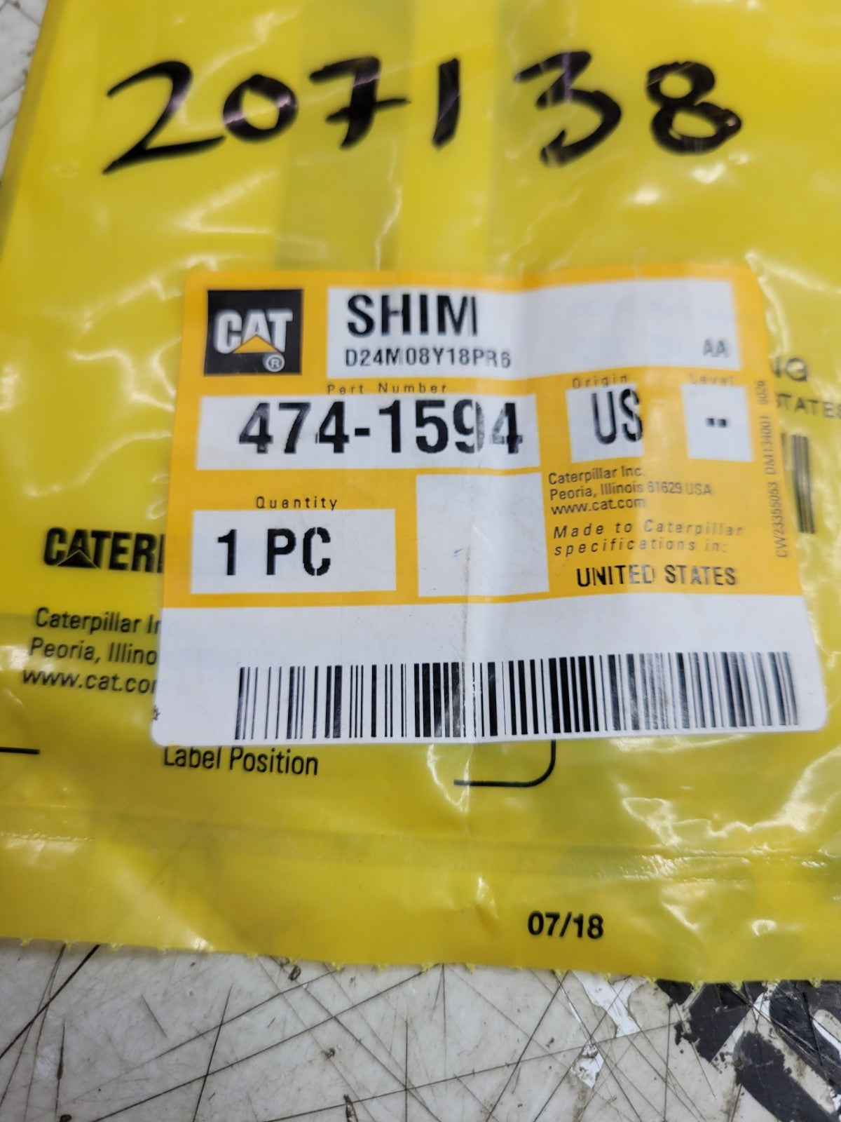 NEW CAT 474-1594 CATERPILLAR 4741594 SHIM