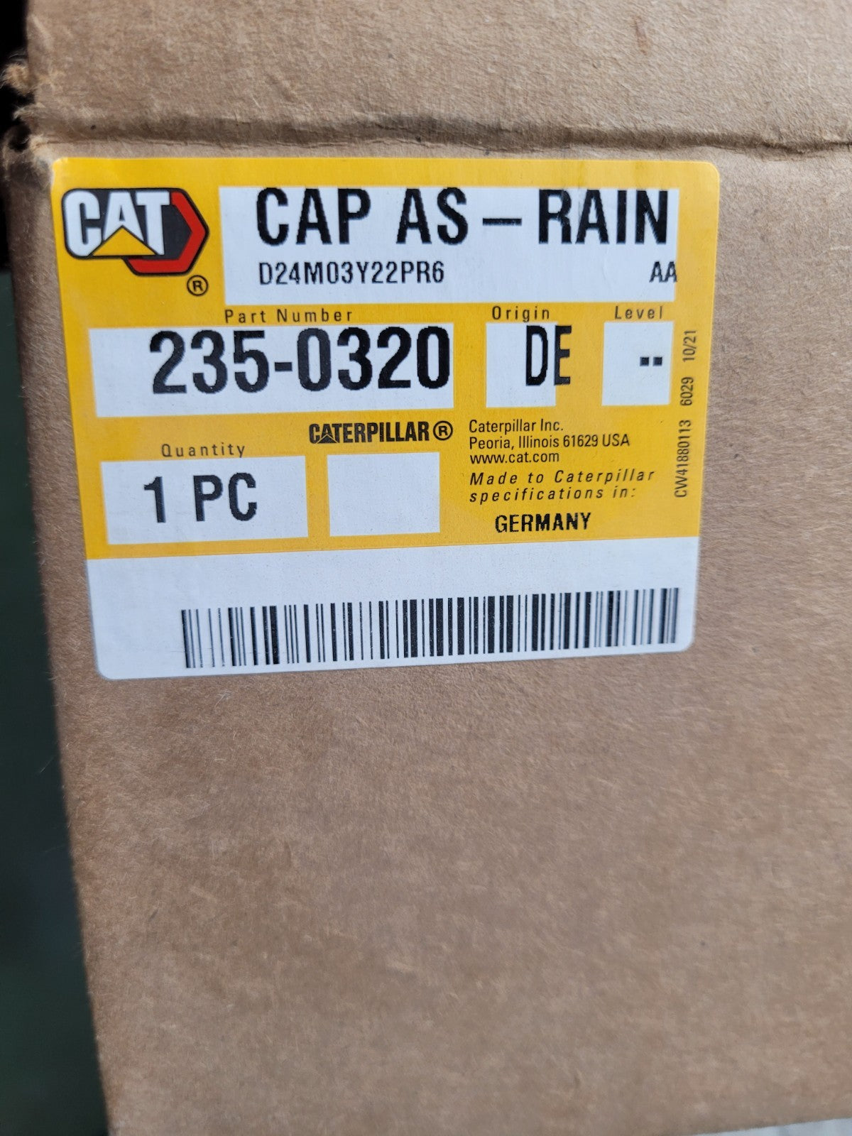 NEW  CAT 235-0320: 82.2mm Inner Diameter Air Cleaner Rain Cap 23503020