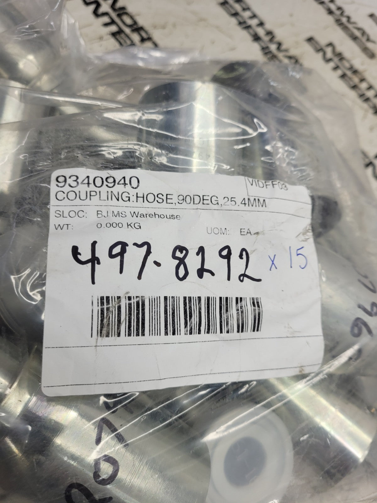 15PC LOT -  497-8292 4978292 #16 CD 61 FLANGE X 16 BARB 90° 90 Degree Code 61
