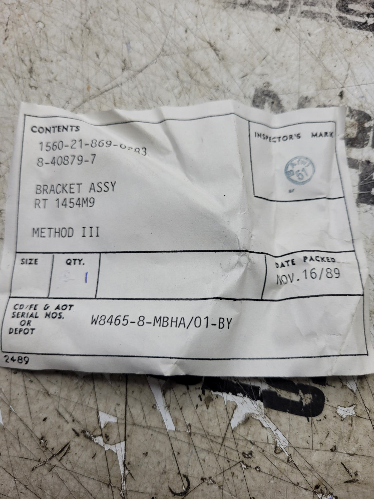 NEW OLD STOCK 8-40879-7 BRACKET ASSEMBLY 1560-21-869-0783
