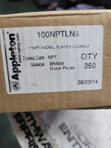 NEW 1 BOX OF 250PC - 100NPTLN5 APPLETON 1" INCH BRASS / NICKEL PLATED LOCKNUT