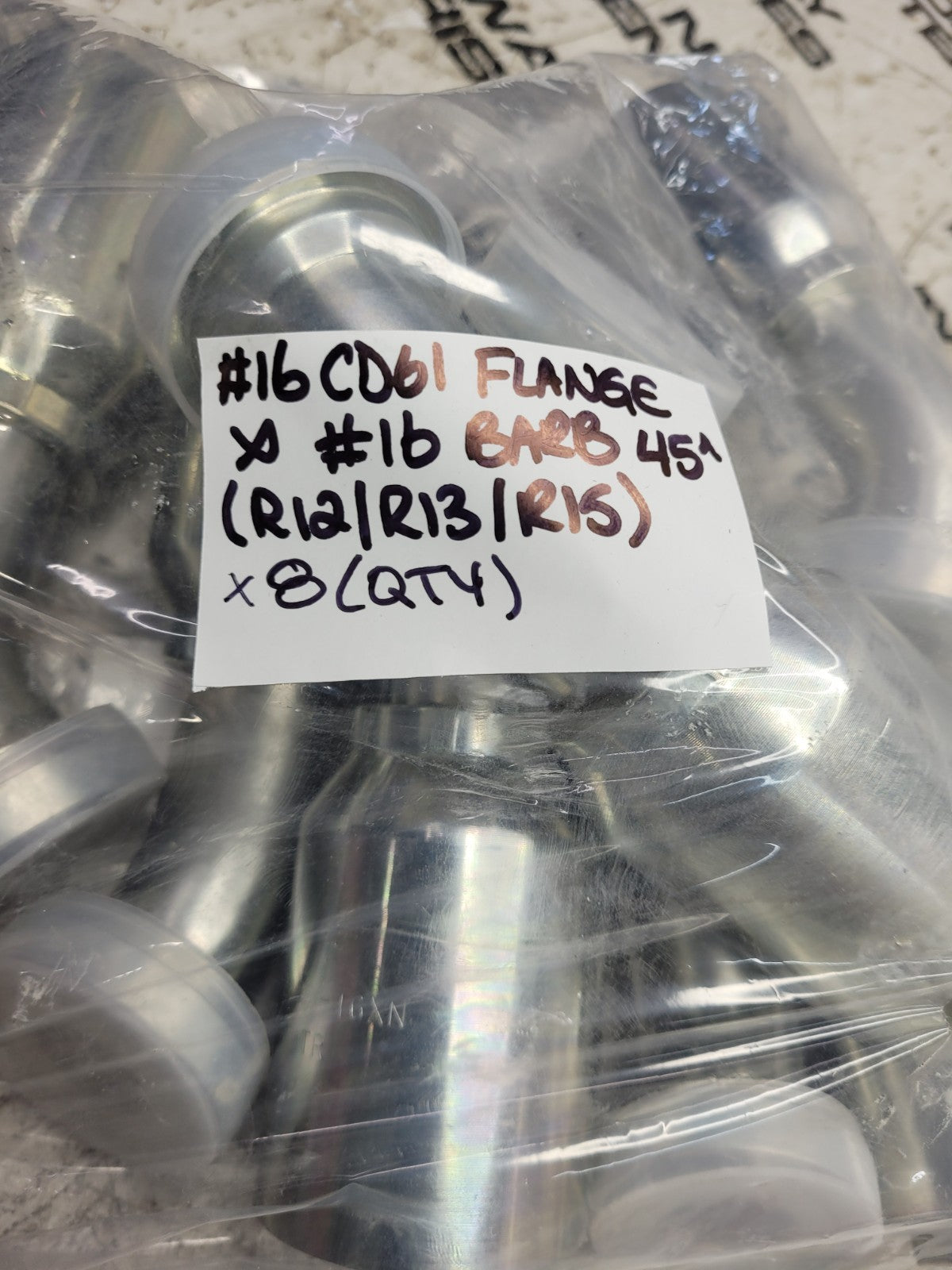 8PC LOT -  497-8288 4978288 #16  FLANGE #16 BARB 45° HYDRAULIC FITTING