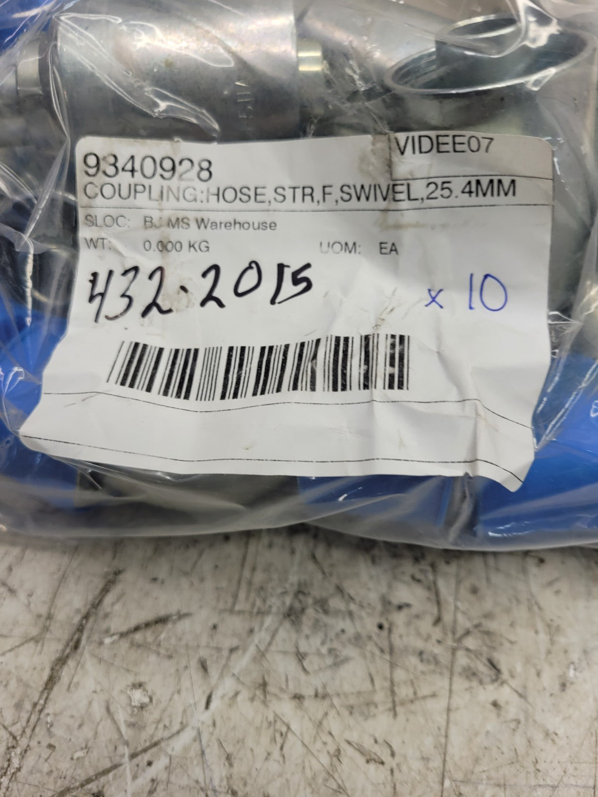 10PC LOT - 432-2015 4322015 #12 FORS X #12 BARB 90 swivel hydraulic fitting
