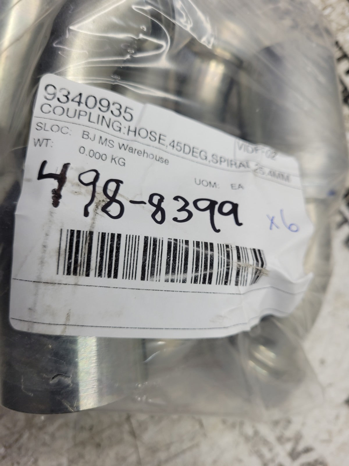 6PC LOT - 498-8399 4988399 #16 CD60 FLANGE #16 BARB 45 Hydraulic Fitting