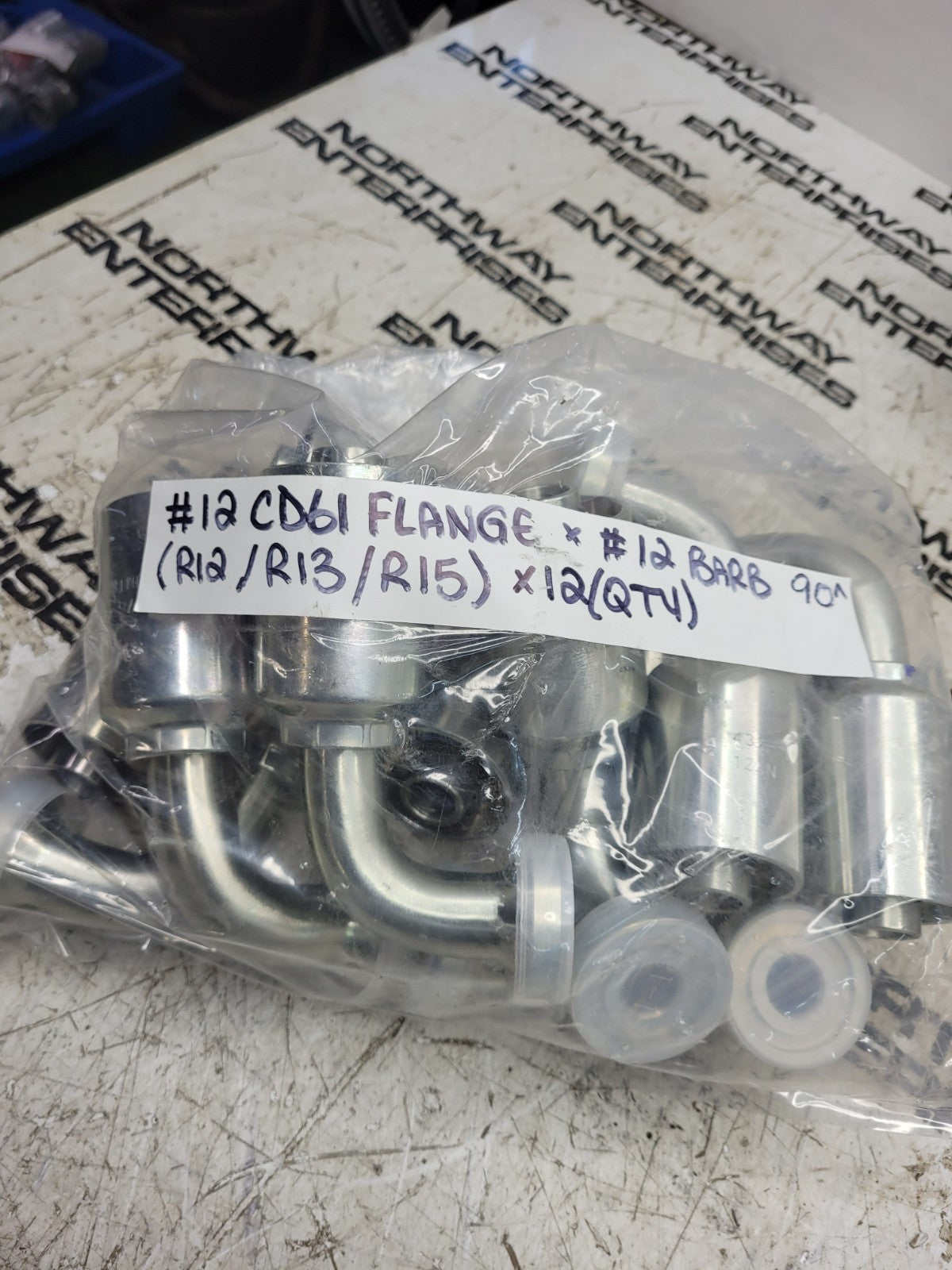 12PC LOT - 432-2076 4322076 #12 CD61 FLANGE #12 BARB 90