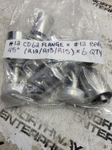 6PC LOT - 432-2100/#12 CD62 FLANGE X #12 BARB 45 Hydraulic Fitting